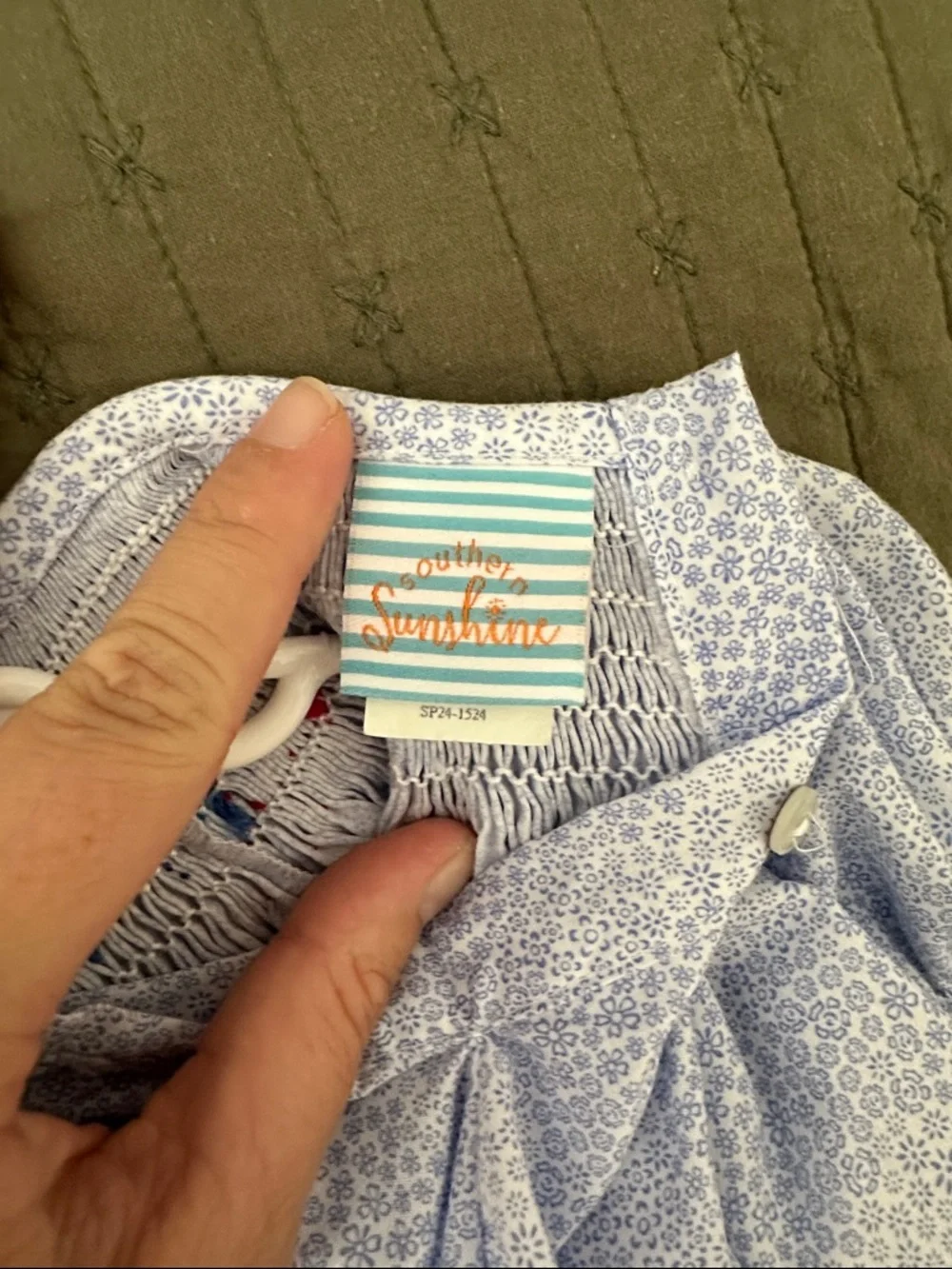 Light Blue Smocked ABC Puff-Sleeve Girls' Dress